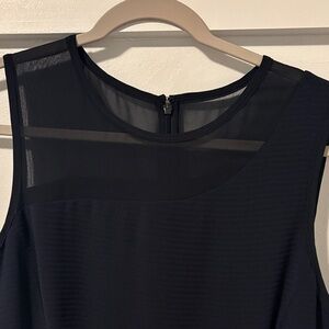 Reiss Navy Blue Elegant Knee Length Dress with Partial Sheer Top